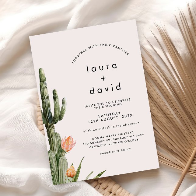 Modern Orange Floral Cactus Wedding  Invitation (Modern Cactus Wedding Invitation, Cactus Themed Wedding Invite, Modern, Floral Cactus Wedding Invite)