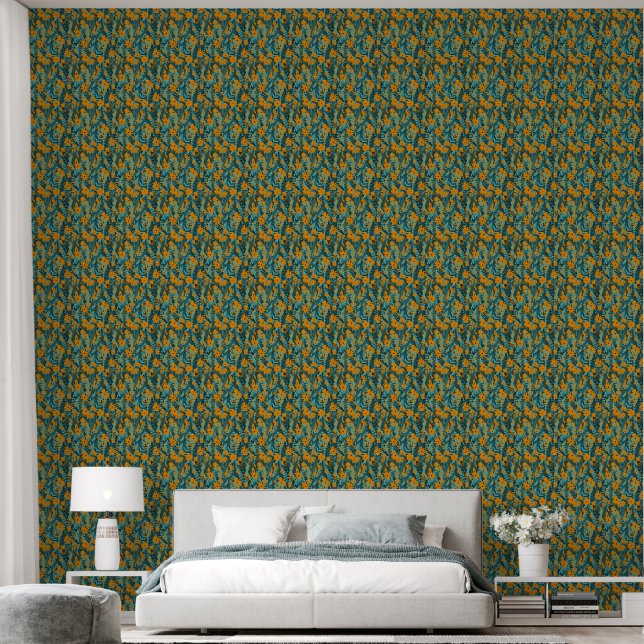 Modern, orange, floral, funky wallpaper (Bedroom)