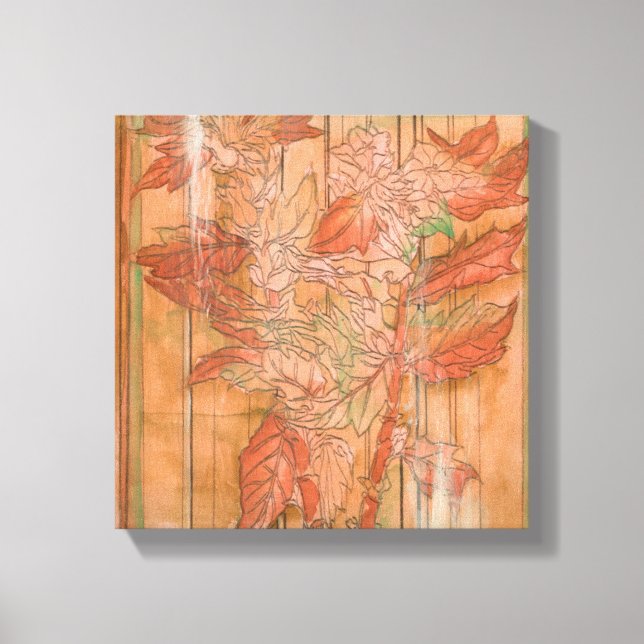 Modern Orange Floral Print on Stripped Background (Front)