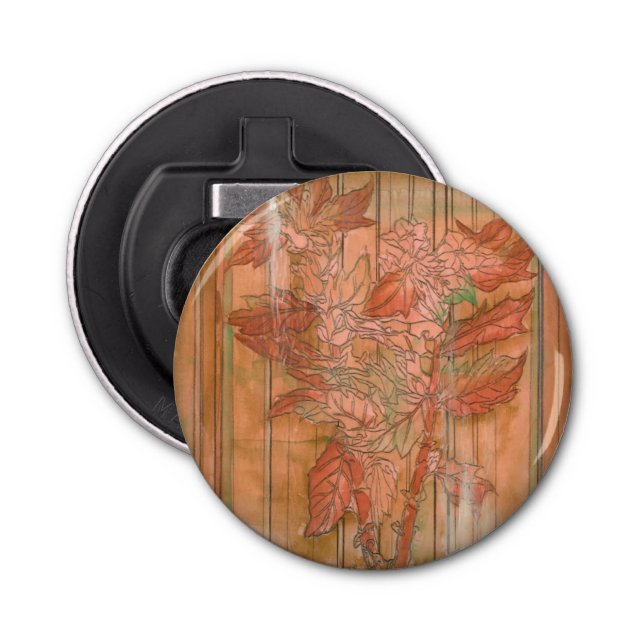 Modern Orange Floral Print on Stripped Background Bottle Opener (Front)