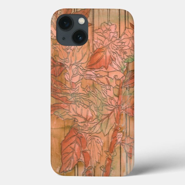 Modern Orange Floral Print on Stripped Background Case-Mate iPhone Case (Back)