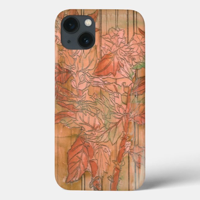 Modern Orange Floral Print on Stripped Background Case-Mate iPhone Case (Back)