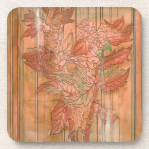 Modern Orange Floral Print on Stripped Background Coaster