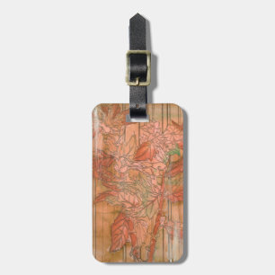 Modern Orange Floral Print on Stripped Background Luggage Tag