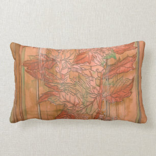 Modern Orange Floral Print on Stripped Background Lumbar Cushion