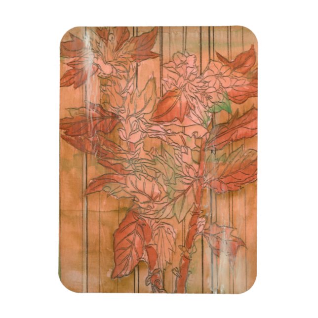 Modern Orange Floral Print on Stripped Background Magnet (Vertical)