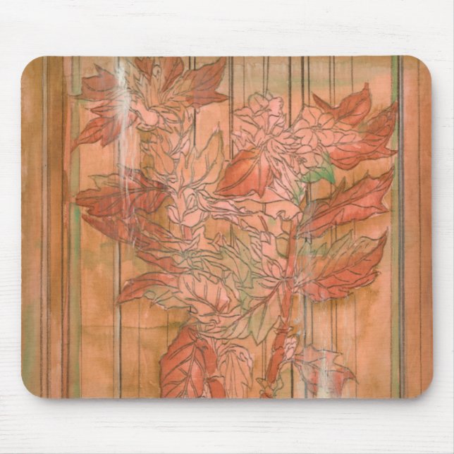 Modern Orange Floral Print on Stripped Background Mouse Mat (Front)