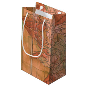Modern Orange Floral Print on Stripped Background Small Gift Bag