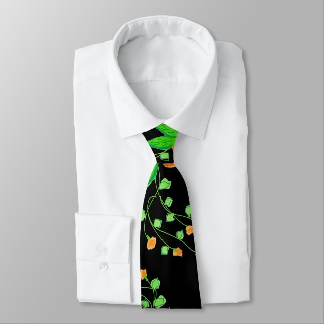 Modern Orange Floral Tie (Tied)