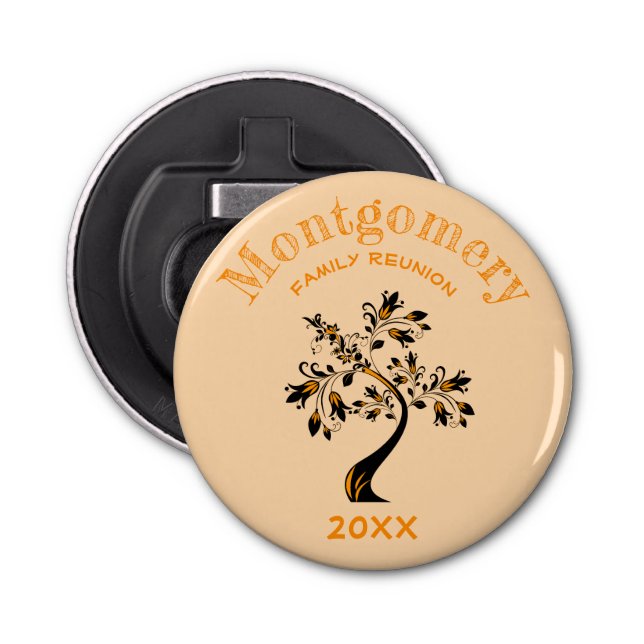 Modern Orange Floral Tree Family Reunion Memento Bottle Opener (Front)