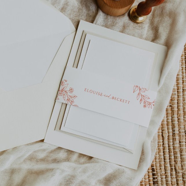 Modern Orange Floral Wedding Invite Belly Band Invitation Belly Band (Creator Uploaded)