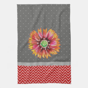 Modern Orange Flower Grey Red Kitchen Towel