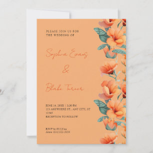 Modern Orange Flowers Fall Orange Wedding Invitation