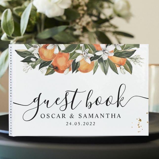 Modern Orange & Flowers Watercolor  Guest Book (Creator Uploaded)