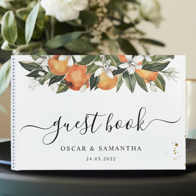 Modern Orange & Flowers Watercolor  Guest Book (Creator Uploaded)