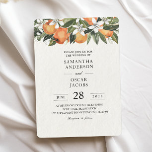 Modern Orange & Flowers Watercolor Invitation