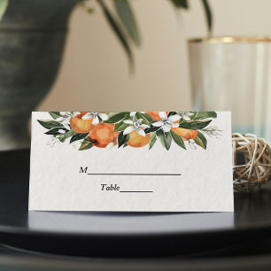 Modern Orange & Flowers Watercolor  Place Card