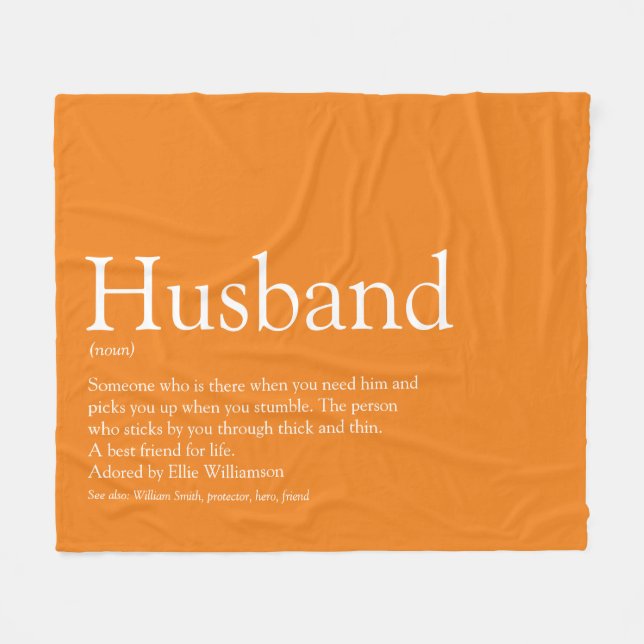 Modern Orange Fun Husband Definition Fleece Blanket (Front (Horizontal))