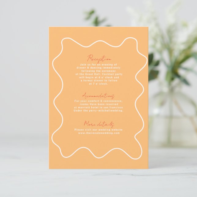  Modern orange Fun Retro Wedding Enclosure card (Standing Front)