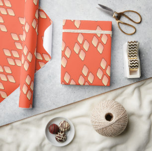 Modern Orange Geometric Diamond Pattern Wrapping Paper