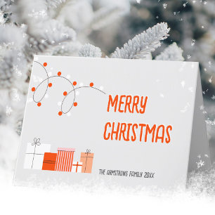 Modern Orange Gift Lights Minimalist Holiday Card