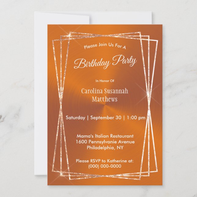 Modern Orange Glitter Frame Birthday Invitation (Front)