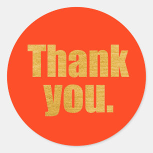 Modern Orange Gold Thank You Classic Round Sticker