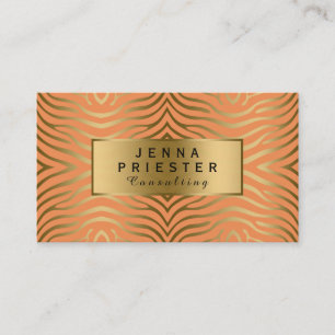 Modern Orange & Gold Zebra Stripes Pattern Business Card