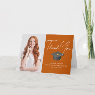 Modern Orange Graduate Photo Custom Graduation Thank You Card