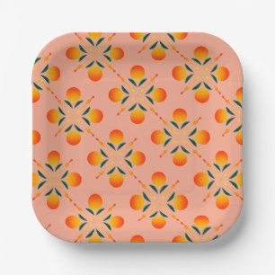 Modern Orange Graphic Print Paper Plate