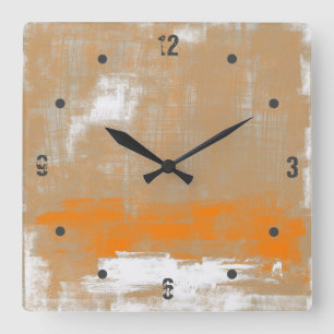 Modern Orange Gray White Abstract Square Wall Clock