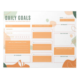 Modern Orange-Green Daily Goals Planner Notepad