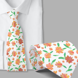 Modern orange green watercolor flowers tie