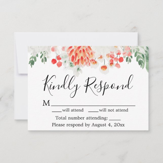 Modern Orange Green Wildflowers Floral RSVP Card (Front)