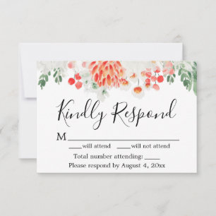 Modern Orange Green Wildflowers Floral RSVP Card