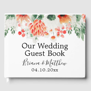 Modern Orange Greenery Wildflowers Floral Guest Book