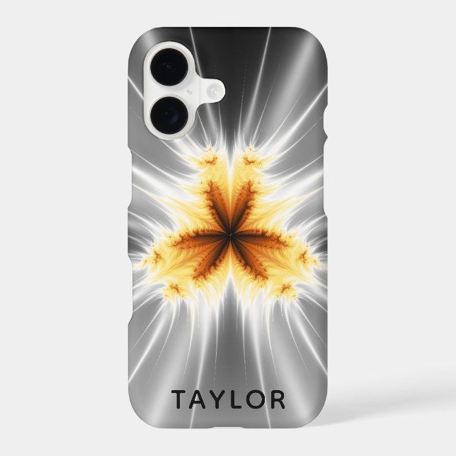 Modern Orange Grey Fractal Symmetry With Name (Back)