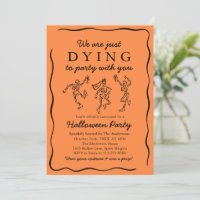 Modern Orange Hand Drawn Skeletons Halloween Party