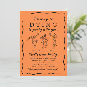 Modern Orange Hand Drawn Skeletons Halloween Party Invitation
