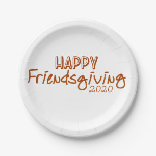 Modern Orange Happy Friendsgiving 2020 Paper Plate