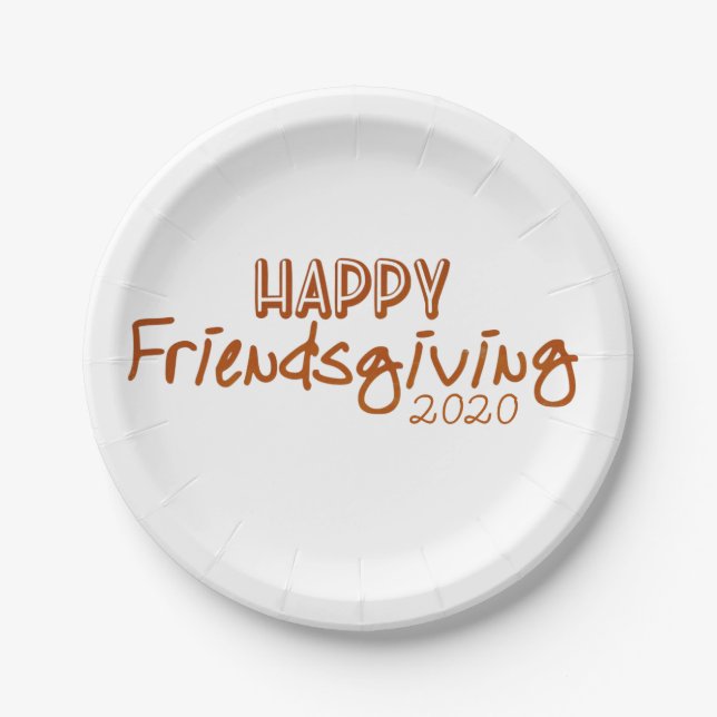Modern Orange Happy Friendsgiving 2020 Paper Plate (Front)