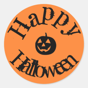Modern Orange Happy Halloween Pumpkin Classic Round Sticker