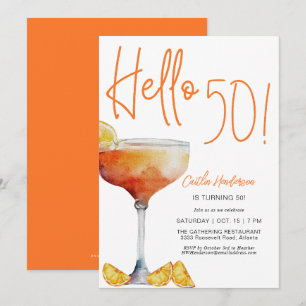 Modern Orange Hello 50th Birthday Invitation