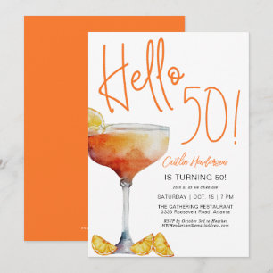 Modern Orange Hello 50th Birthday Invitation