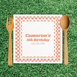 Modern Orange Kids Picnic Birthday Party Napkin