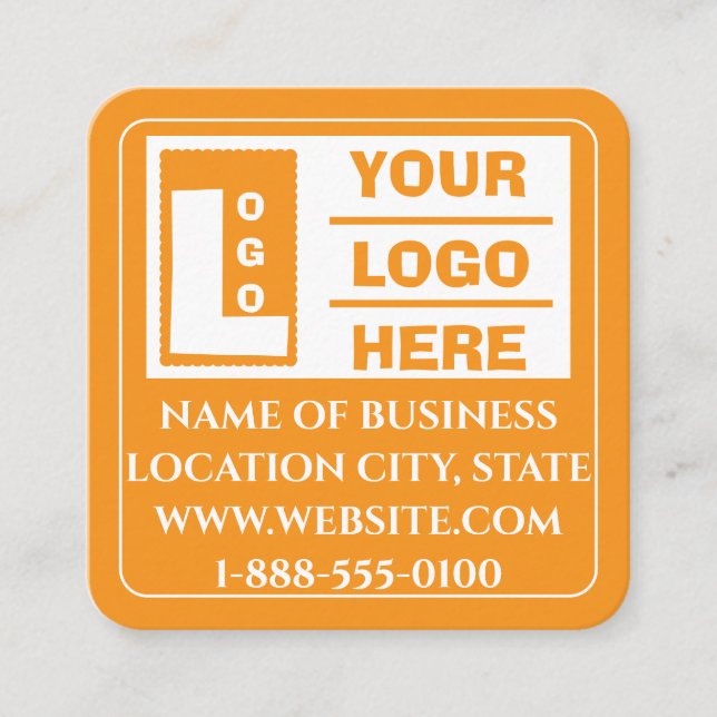 Modern Orange Logo QR Code Scan Website Square Business Card (Front)