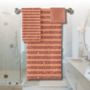 Modern Orange Mango Glitter Style Vertical Stripes Bath Towel Set