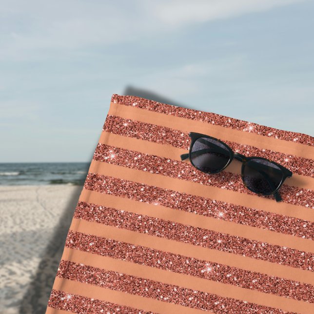 Modern Orange Mango Glitter Style Vertical Stripes Beach Towel (Creator Uploaded)