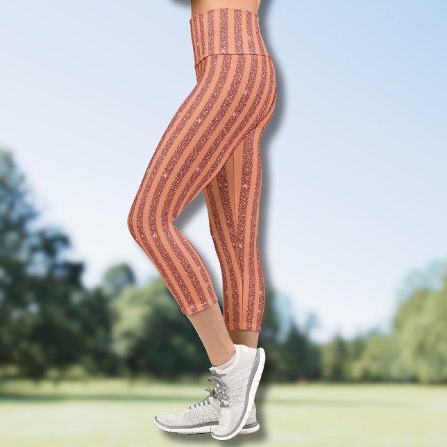 Modern Orange Mango Glitter Style Vertical Stripes Capri Leggings (Creator Uploaded)