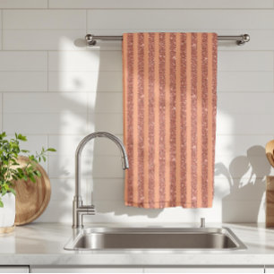 Modern Orange Mango Glitter Style Vertical Stripes Tea Towel